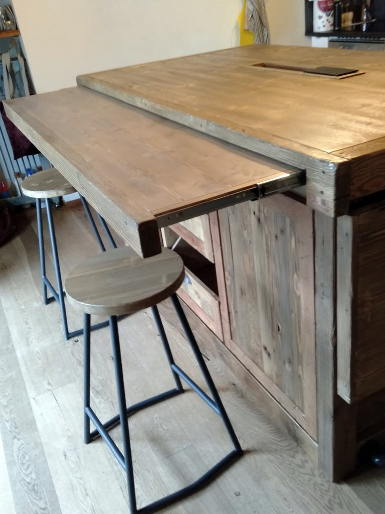 Hoher Hocker H. 60/70 cm, INDUSTRIE-Stil, Farbe NUSSBAUM/ANTHRAZITGRAU, ANPASSBAR UND MASSGEFERTIGT