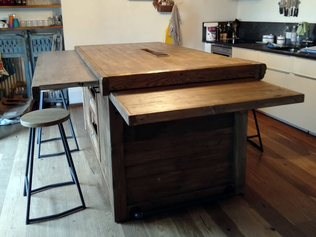 Hoher Hocker H. 60/70 cm, INDUSTRIE-Stil, Farbe NUSSBAUM/ANTHRAZITGRAU, ANPASSBAR UND MASSGEFERTIGT