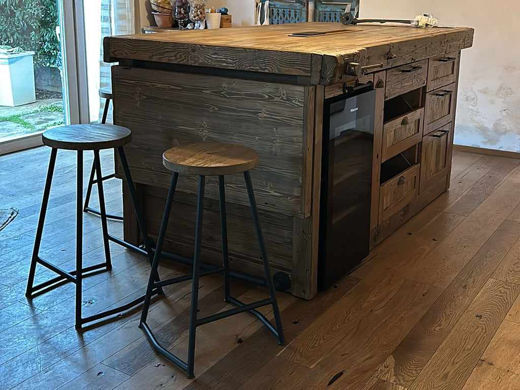 High stool H. 60/70 cm INDUSTRIAL style color WALNUT/BLACK CUSTOMISABLE AND MADE TO MEASURE