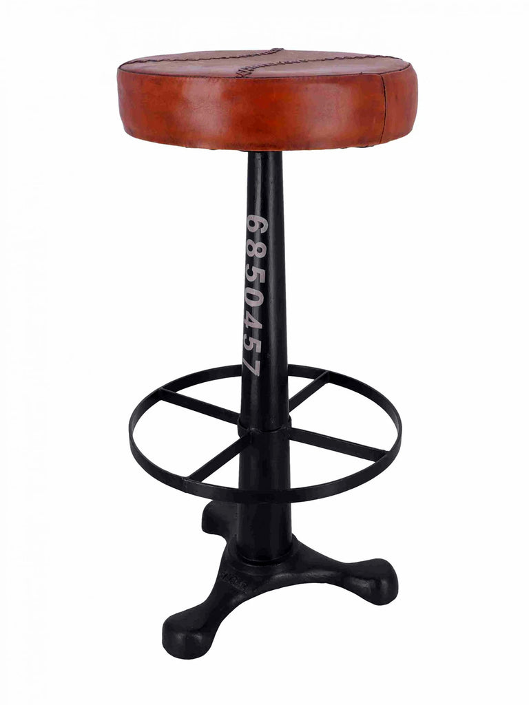 High bar stool INDUSTRIAL style solid wood seat tubular iron frame 40x47xh69 cm