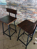 Sgabello alto H. 60/70 cm tipo BAR / PUB Design squadrato con schienale INDUSTRIAL legno massello / telaio in metallo tubolare PERSONALIZZABILE