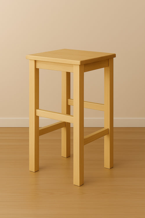 Hoher Hocker H. 65/75 cm COUNTRY-Stil aus Massivholz Quadratisches Design mit ANPASSBARER Fußstütze