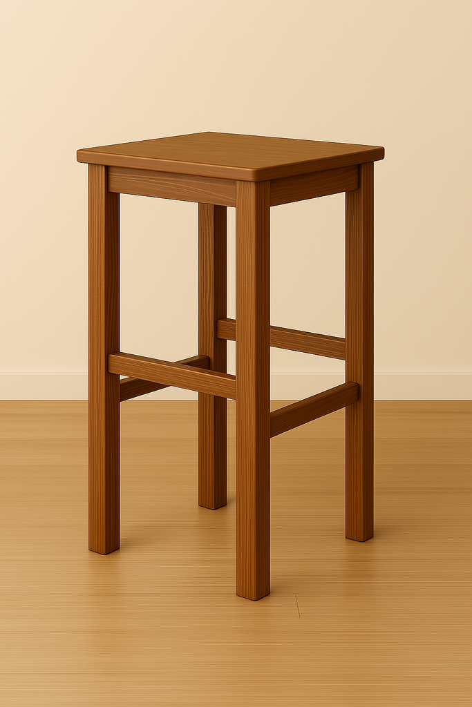 Hoher Hocker H. 65/75 cm COUNTRY-Stil aus Massivholz Quadratisches Design mit ANPASSBARER Fußstütze