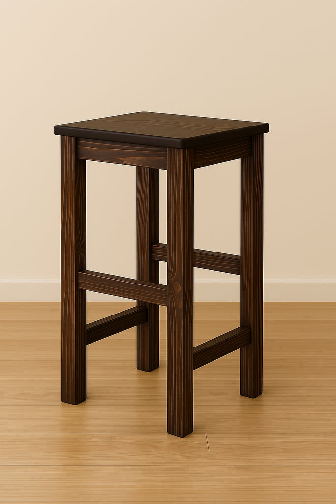 Hoher Hocker H. 65/75 cm COUNTRY-Stil aus Massivholz Quadratisches Design mit ANPASSBARER Fußstütze