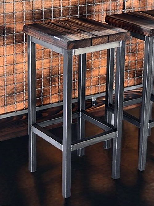 Hoher Hocker H. 65/75 cm Quadratisches Design im INDUSTRIE-Stil Massivholz / Metallrohrrahmen ANPASSBAR