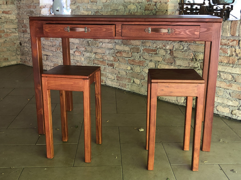 Niedriger/hoher Hocker H. 50/65 cm COUNTRY/RUSTIC Stil aus Massivholz Quadratisches Design ANPASSBAR