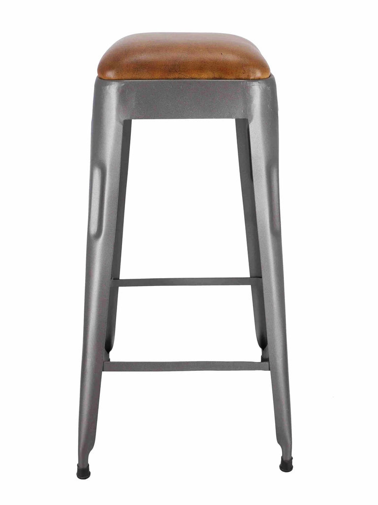 Sgabello alto H. 70 cm tipo BAR PUB stile INDUSTRIAL in metallo e seduta in ecopelle – finitura grigio