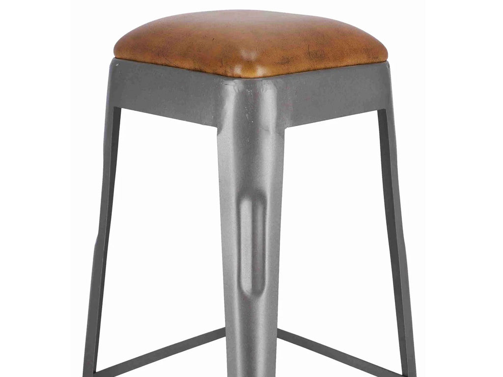 Sgabello alto H. 70 cm tipo BAR PUB stile INDUSTRIAL in metallo e seduta in ecopelle – finitura grigio