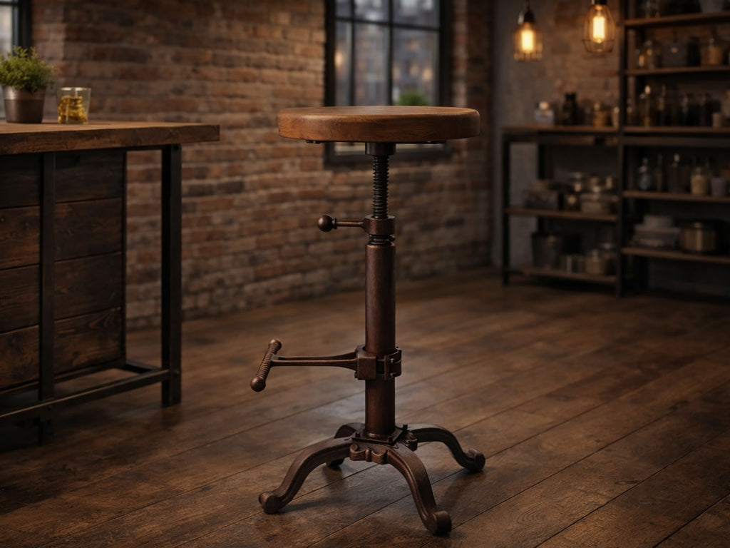 Adjustable screw high stool H. 60/70cm BAR PUB type Round design INDUSTRIAL style
