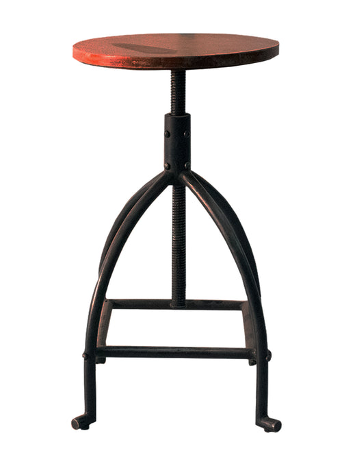 Sgabello basso alto H. 50 - 80 cm regolabile a vite stile INDUSTRIAL tipo BAR PUB seduta rotonda in legno - finitura metallo nero