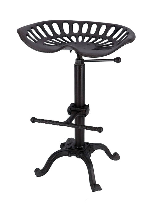 Sgabello alto H. 70 cm regolabile a vite tipo BAR PUB design TRATTORE stile INDUSTRIAL struttura e seduta ergonomica in ghisa – finitura nero