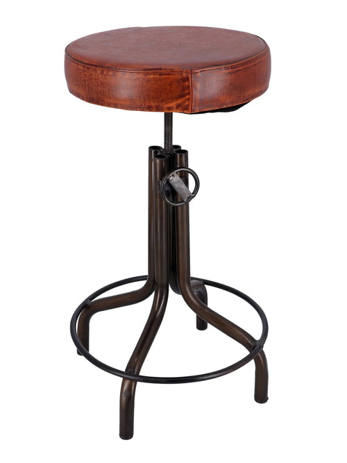 Sgabello H. 54 cm regolabile a vite tipo BAR PUB stile INDUSTRIAL seduta rotonda in ecopelle - finitura nero anticato