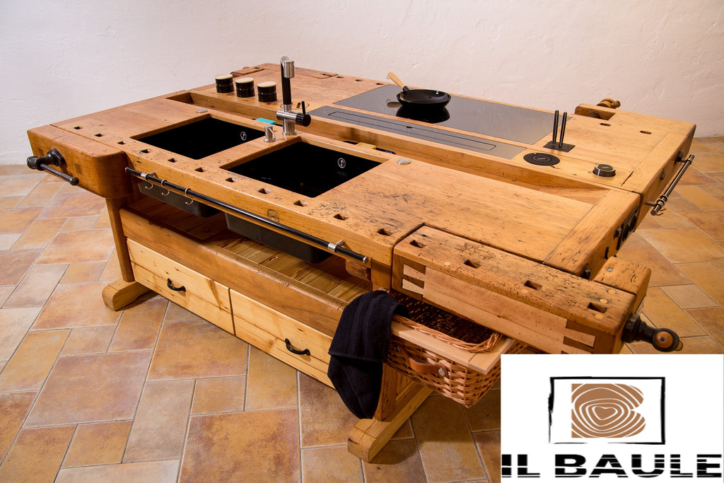 Isola Cucina stile BANCO FALEGNAME / INDUSTRIAL TUTTA in legno massell – il  baule di nonna elvira