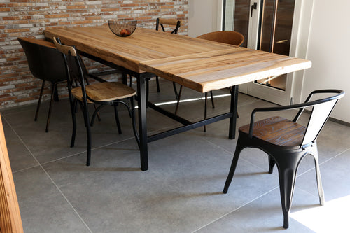 Kitchen table with two extensions in INDUSTRIAL style in solid wood and tubular iron legs 150/190/230x90xh80 cm
