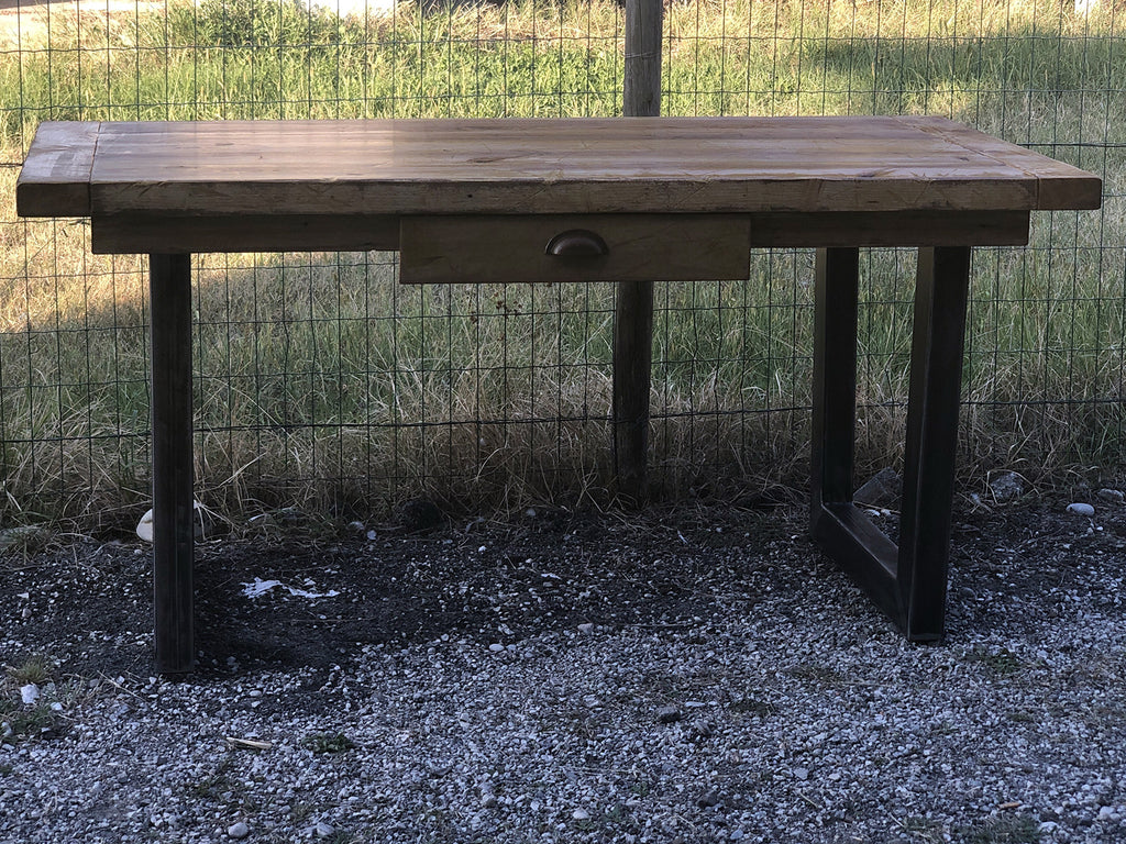 Tavolo fisso cucina e pranzo stile INDUSTRIAL SHABBY VISSUTO piano TOP abete 170x80xh78cm e gambe in ferro tubolare 8x8cm