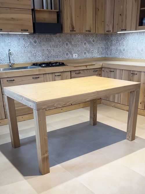 Fixed kitchen and dining table INDUSTRIAL VISSUTO style in solid wood and iron legs measures 200x100xh80 cm