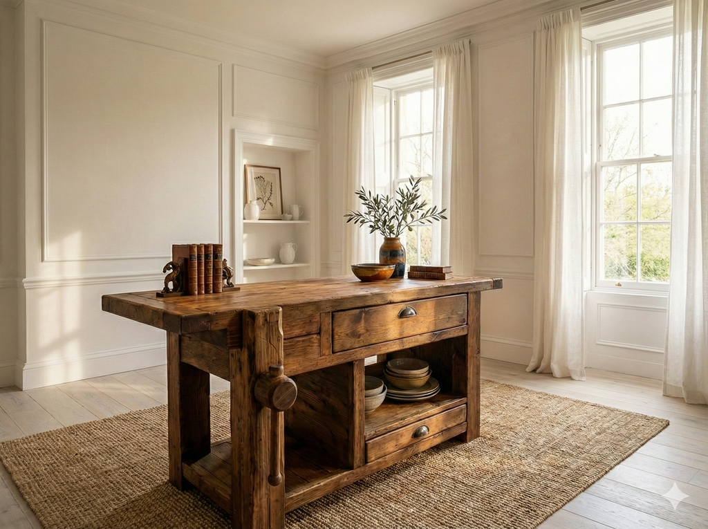 Banco Falegname per arredo con piano estraibile cassetto bifaciale e portabottiglie trasportabile misure 115-165x65h90 cm