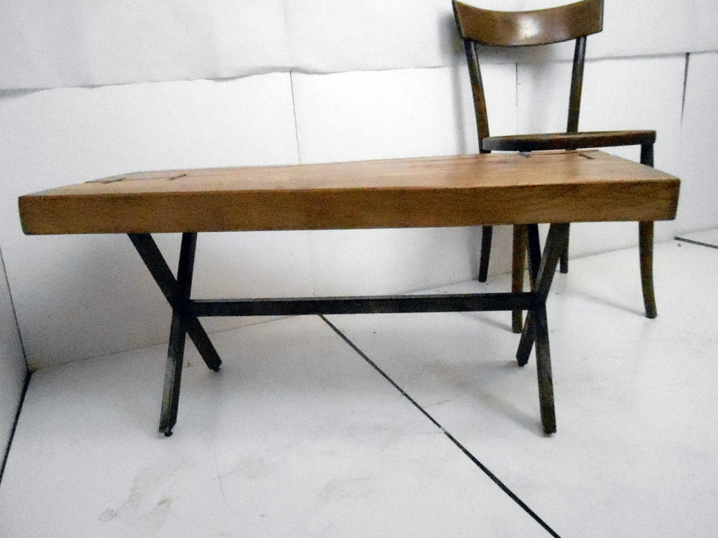 Low table INDUSTRIAL style living room coffee table with solid wood table 6 cm cross iron legs 98x38xh45 cm
