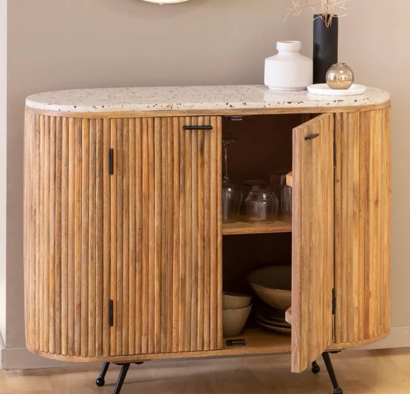 karine cisinski meuble ovale 100/105x50xh105 cm avec étagère en fer sans portes