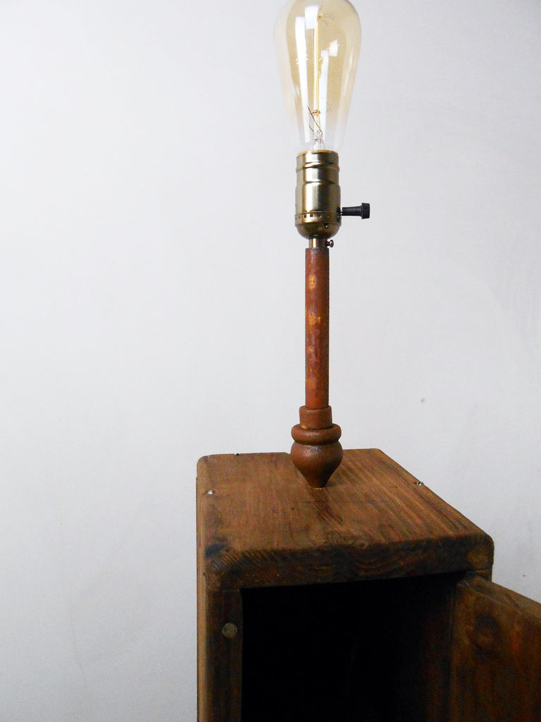 Floor lamp with recycled lampshade Wooden cabinet COUNTRY style Edison light with retro bulb 20x25xh150 cm our production