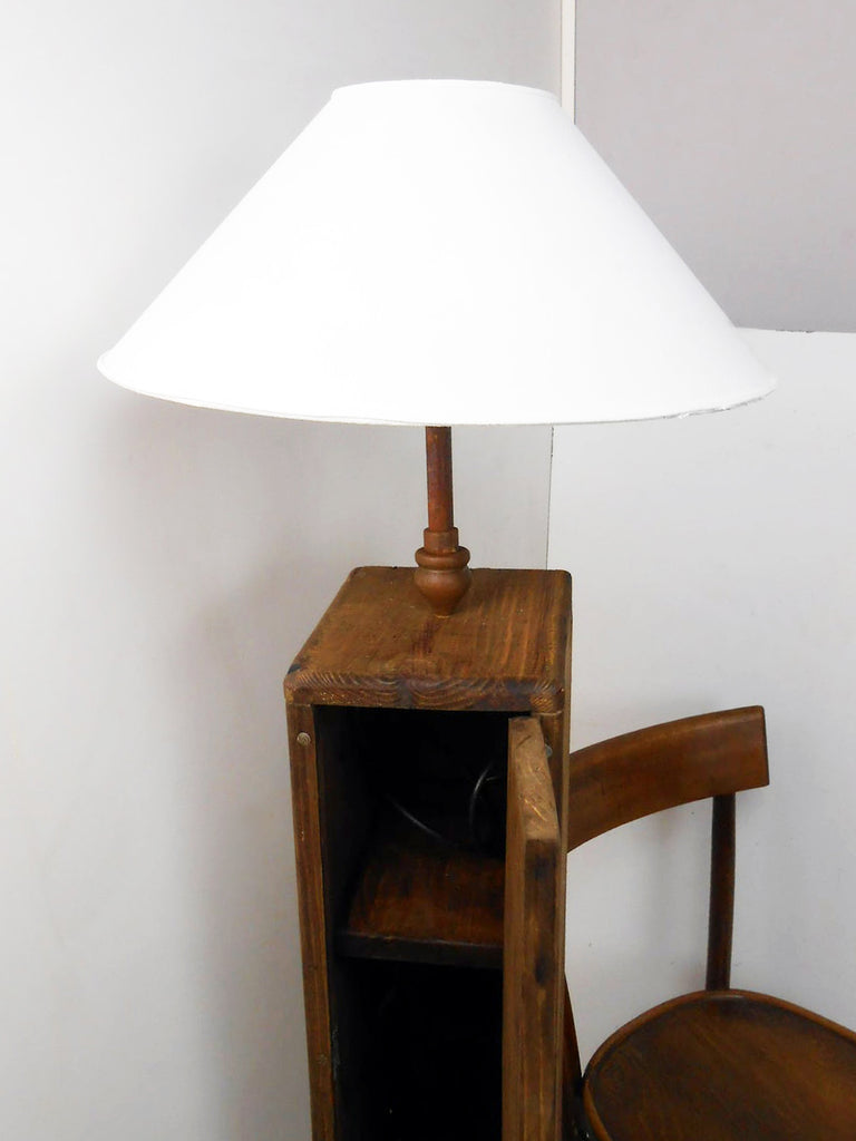 Floor lamp with recycled lampshade Wooden cabinet COUNTRY style Edison light with retro bulb 20x25xh150 cm our production