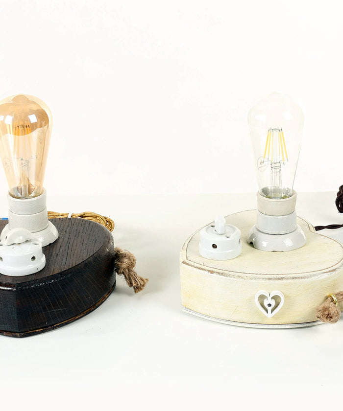 Abat jour Abasciur COUNTRY style heart-shaped table lamp in wood and ceramic + Edison light 40W 20x19xh23 cm our production