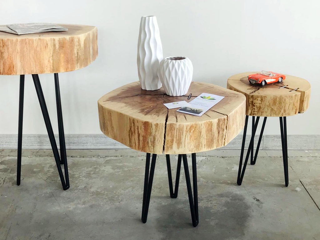 Tavolino rotondo da caffè INDUSTRIAL RUSTICO in tronco d'albero