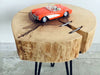 Tavolino rotondo da caffè INDUSTRIAL / RUSTICO in tronco d'albero legno spessore 10-13cm diametro variabile 30/50cm gambe in ferro a pinna