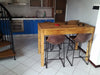 Tavolo rialzato snack isola cucina Consolle stile COUNTRY legno massello 2 cassetti maniglie in Cuoio145x75xh105 cm