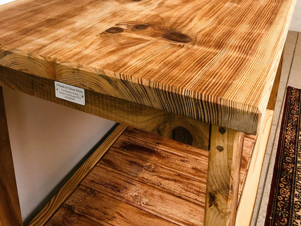 Tavolo rialzato isola cucina Consolle stile COUNTRY legno massello con ripiano a giorno misure 150x90xh100 cm