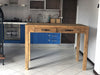 Tavolo rialzato snack isola cucina Consolle stile COUNTRY legno massello 2 cassetti maniglie in Cuoio145x75xh105 cm