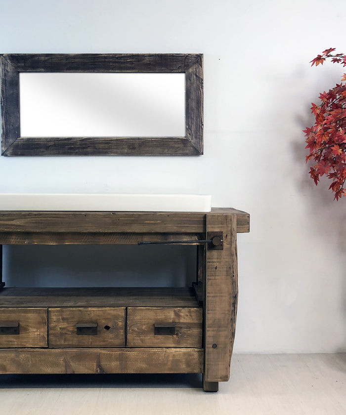 Mobile bagno stile BANCO DA FALEGNAME / INDUSTRIAL legno massello predisposizione lavabo rettangolare grande 156x58xh90 cm