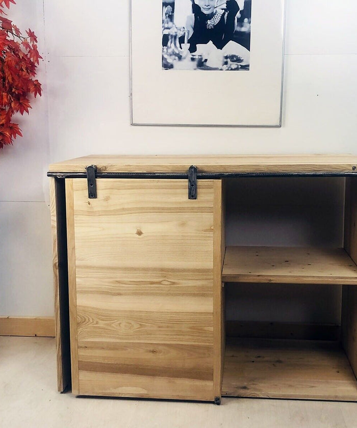 Mobile bagno / lavanderia copri lavatrice stile INDUSTRIAL in legno massello di frassino 120x50h90 cm