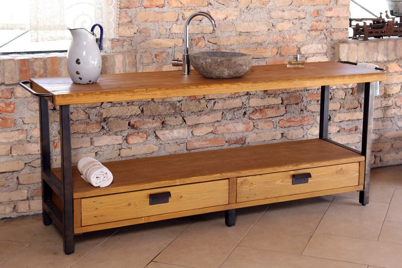 Mobile bagno creato con macchina da cucire e piano legno cm 75x55x74h  industrial