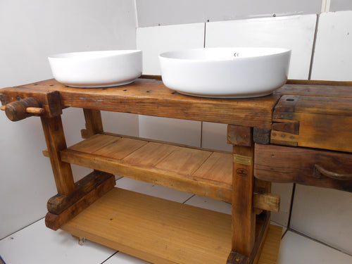 BANCO FALEGNAME VISSUTO / INDUSTRIAL style bathroom cabinet in solid wood for 1/2 optional countertop washbasins 160x60xh85 cm