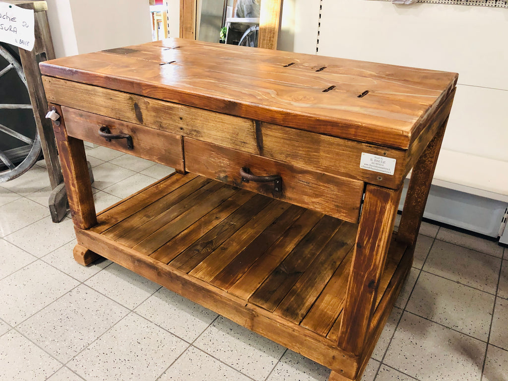 High table Console furniture BAR breweries kitchen island COUNTRY style solid wood 2 drawers and open compartment 150x80xh80 cm