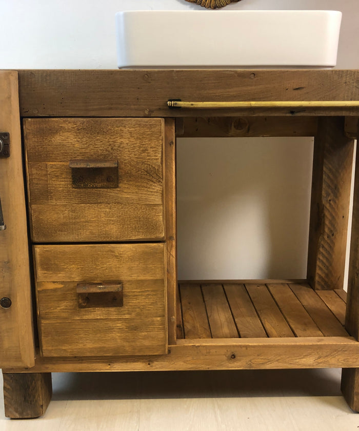 Mobile bagno in stile BANCO FALEGNAME / INDUSTRIAL legno massello con cassetti e morsa e predisposizione lavabo misure 110x60xh80 cm