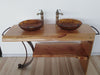 Mobile bagno stile INDUSTRIAL legno massello in abete scortecciato lavabi a vetro e rubinetti inclusi 140x50xh72 cm