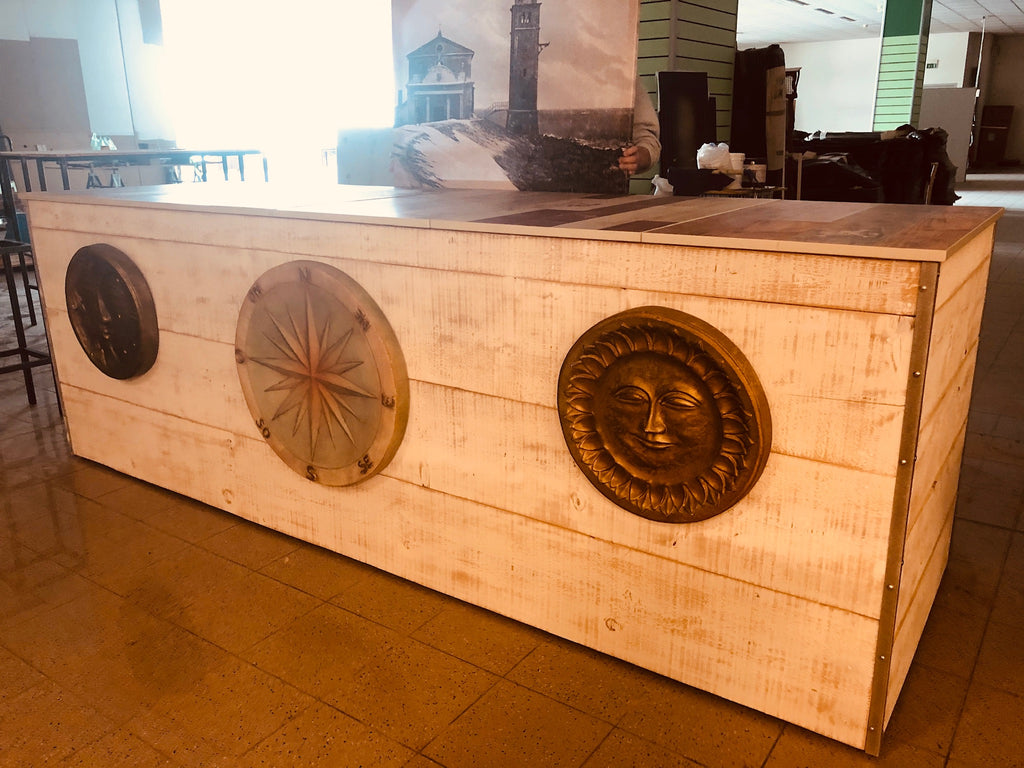Counter for Pizzeria in MINIMAL / SHABBY style solid wood 220x60xh90 cm CREATION TO ORDER