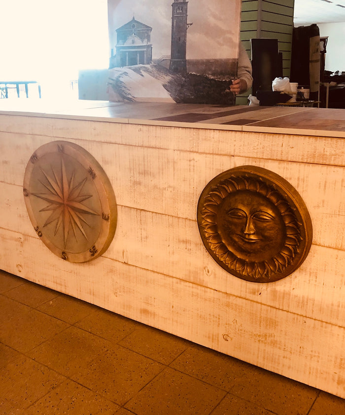 Banco Bancone per Pizzeria in stile MINIMAL / SHABBY legno massello 220x60xh90 cm CREAZIONE SU ORDINAZIONE