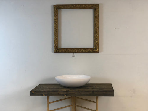 DESIGN-Badezimmerschrank mit Massivholzplatte für Aufsatzwaschbecken, INDUSTRIE-Eisenstruktur, 90 x 50 x 80 cm