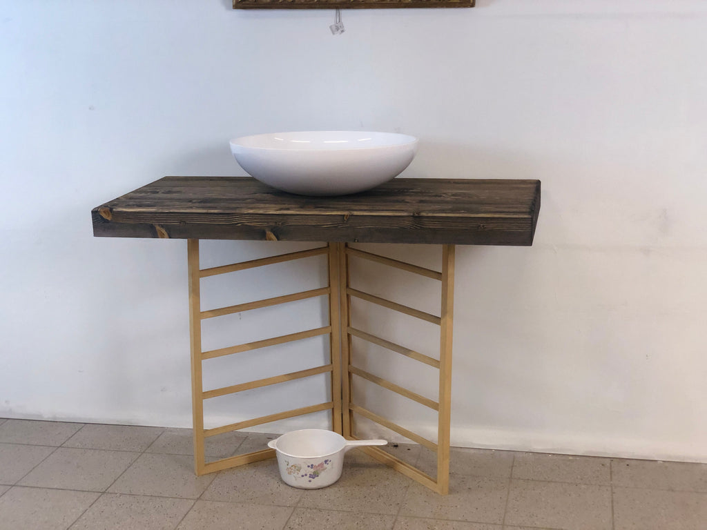 DESIGN bathroom furniture with solid wood TOP for countertop washbasin INDUSTRIAL iron structure 90x50xh80 cm