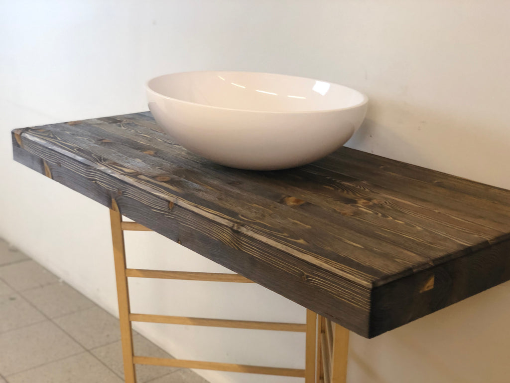 DESIGN bathroom furniture with solid wood TOP for countertop washbasin INDUSTRIAL iron structure 90x50xh80 cm
