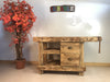 Banco falegname per arredo cucina e soggiorno stile INDUSTRIAL legno massello con cassetti e morsa 160x70xh80 cm
