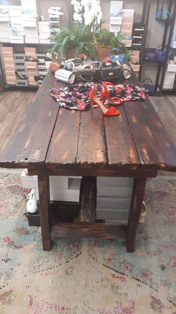 Tavolo alto Consolle per attività commerciale negozio stile RUSTICO legno massello 240x85xh90 cm