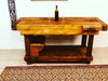 Banco Falegname per arredo isola cucina angolo BAR soggiorno stile INDUSTRIAL legno massello con morsa e porta bicchieri 165x70xh90 cm
