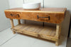 Mobile arredo Bagno stile BANCO DA FALEGNAME / INDUSTRIAL legno massello per 1/2 lavabi da appoggio 180x70xh90 cm