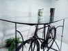 Console with glass top for Bar Pub Breweries INDUSTRIAL style iron frame stand with vintage recycled bicycle 180x80xh110 cm