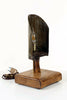 Abat jour Abasciur Lampada da tavolo artigianale stile INDUSTRIAL base in legno e SESSOLA + luce Edison 40W 19x21xh48 cm nostra produzione