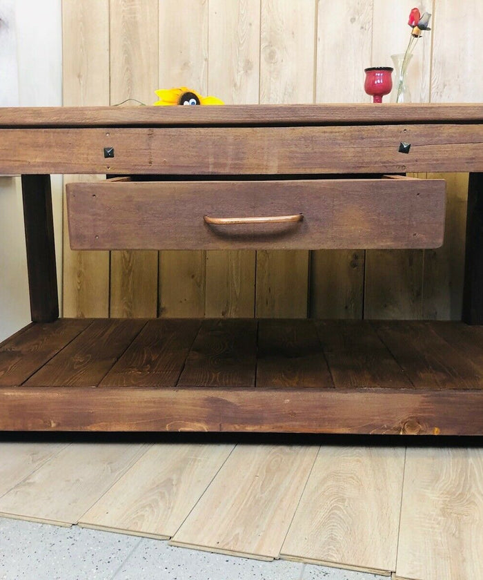 COUNTRY style kitchen island furniture console in solid wood with one drawer and open compartment 150x70xh80 cm
